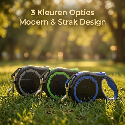 Uitschuifbare Hondenriem 3M (Tot 15KG) - Rollijn Hondenriem - Hondenlijn uittrekbaar - Automatische hondenriem - Rollijn - Anti-klit - Ergonomisch Handvat met Remsysteem - RVS Sluiting - Quick Lock Functie - grijs