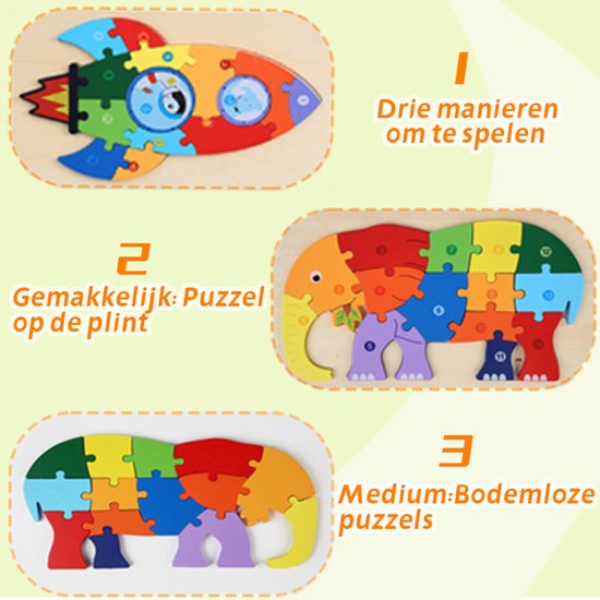 Houten Blokpuzzel-Montessori Speelgoed-3D puzzel-Kinderen-3 Jaar-Gift-Cadeau-14stuks-Trein, Educatief Spel voor 3 4 5 6 7 Jaar, Cadeau voor Jongens en Meisjes