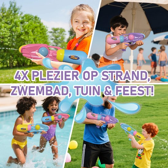 Waterpistool 33cm L - Water Pistool Extra Groot Reservoir - Lichtgewicht 100g - 4 Kleuren - ABS Waterspeelgoed voor Kinderen 3+ - Speelgoed Kinderen - Buitenspeelgoed - Tweekleurig Roze en Blauw