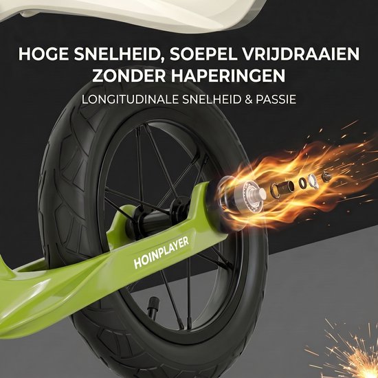 Loopfiets 12 inch met rubberen luchtbanden - Kinderfiets - Lichtgewicht magnesiumframe (0,65 kg) - Inclusief fietspomp - Verstelbaar zadel (31-45 cm) - Totaalgewicht 3,1 kg - Antislip handvatten - Stalen spaken - Voor kinderen vanaf 2 jaar - Groen