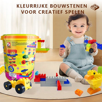 206-Delige Bouwstenen Set – Compatibel Bouwspeelgoed – Creatief Constructiespeelgoed voor Kinderen – Felle Kleuren & Diverse Vormen – Inclusief Opbergemmer