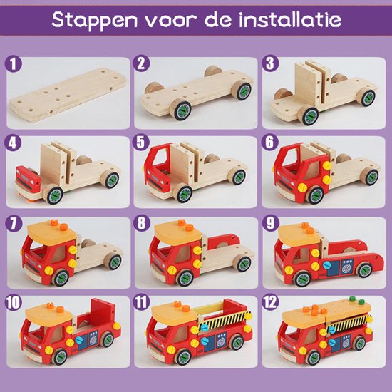 Montessori Gereedschapswagen truck – Demonteerbare Werkbank Auto – Houten Constructiespeelgoed met PVC Hamer, Spijkers en Schroeven, Educatief Speelgoed voor Fijne Motoriek, Gereedschapsauto & Vrachtwagen (3+ Jaar, Handgeschaafd + Veilige Verf)