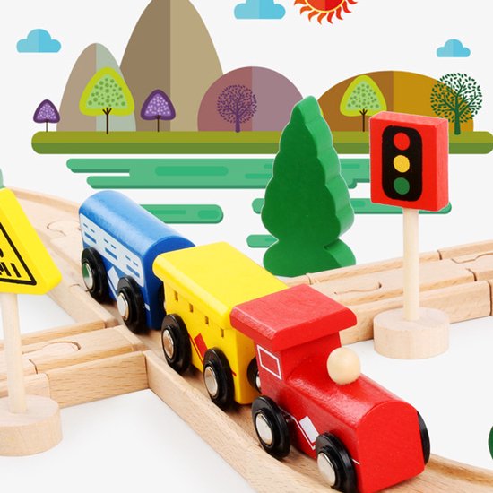 Houten treinset Treinbanen 31-delig – DIY '8'-vorm – meerkleurig – stimuleert de motorische en cognitieve ontwikkeling – Kindercadeaus