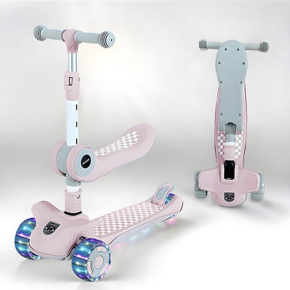 Kinderstep 3-in-1: Loopfiets + Driewieler + Step - Eénklaps Vouwbaar (Geen Montage!) - LED Lichtwielen - Verstelbaar 62-80cm - Veilig Laag Zwaartepunt - Geschikt 3-8 Jaar - Draagt 50kg - Zacht Roze
