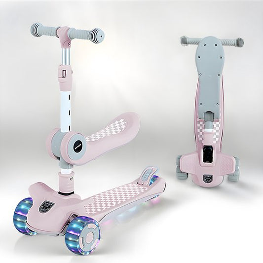 Kinderstep 3-in-1: Loopfiets + Driewieler + Step - Eénklaps Vouwbaar (Geen Montage!) - LED Lichtwielen - Verstelbaar 62-80cm - Veilig Laag Zwaartepunt - Geschikt 3-8 Jaar - Draagt 50kg - Zacht Roze