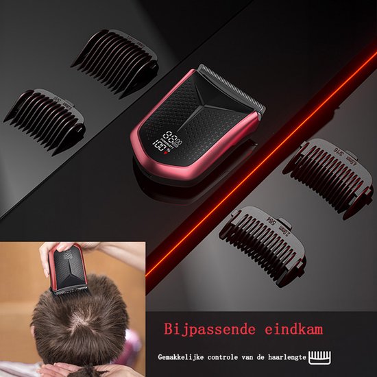 Tondeuse-All-in-One Precisietrimmer, Apparaat voor Gezicht en Hoofd-4 Lengtestanden (2-15 mm)-Waterdicht-Zelfslijpende Mesjes-Draadloos-Batterij Indicatie USB oplaadbare 120 min batterijduur (Rood)