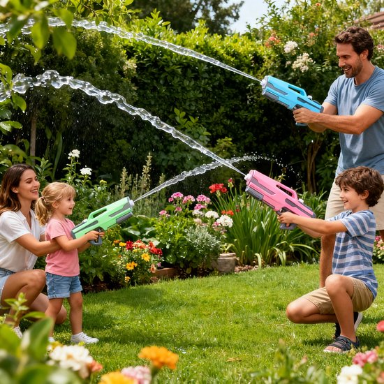 Waterpistool 54cm XL - 1200ml Grote Tank & 8m Schietbereik - Water Pistool- Watergeweer - Super Soaker - Duurzaam Waterspeelgoed voor Strand & Tuin - Buitenspeelgoed voor Kinderen & Volwassenen - 54×22×7cm - Roze, Grijs