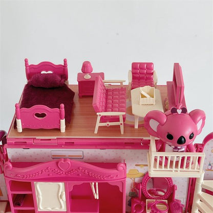 Koala Diary Poppenhuis & Camper Speelset - Uitklapbaar Vakantiehuis Bus met Meubels & Koala Figuur - Mobiel Kinderspeelgoed met Slaapkamer, woonkamer, keuken en toilet - Interactief Rollenspel Speelgoed - Verjaardag Cadeau voor Meisjes 3 Jaar +