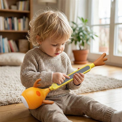 Elektrisch Muziekinstrument Walvis - Magische Speelgoed Gitaar & Synthesizer voor Kinderen - Zachte Siliconen Kop (Knijp & Glijspel) - USB Oplaadbaar - Educatief Muziekspeelgoed - Grappig muziekinstrument - Oranje