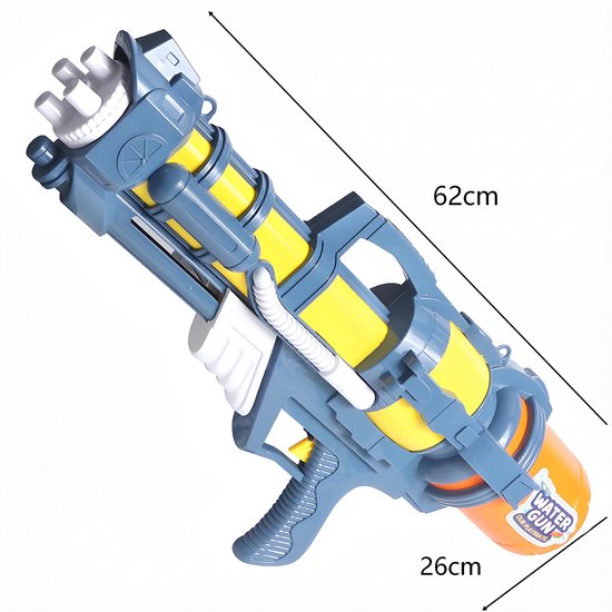 Waterpistool 62cm XL - 1300ml Grote Tank & 7m Schietbereik - Water Pistool- Watergeweer - Super Soaker - Duurzaam Waterspeelgoed voor Strand & Tuin - Buitenspeelgoed voor Kinderen & Volwassenen - 62*26*14cm - Blauw, Geel
