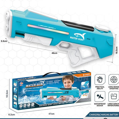 Elektrisch Waterpistool 46cm XL - 7m Bereik - 350ml - Water Pistool met Licht - Automatisch Watergeweer - Super Soaker - Waterspeelgoed - Elektrisch speelgoed - Buitenspeelgoed voor Kinderen & Volwassenen - Inclusief batterij - USB Oplaadbaar - Blauw