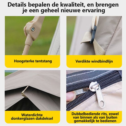 Automatische Pop-up Tent - Vierhoekige Kampeertent voor 2-3 Personen - Waterdicht met Vaste Zonnekap - Inclusief Draagtas - Ideaal voor Gezinscamping en Festivals - Met Zwarte UV-Block Coating - Snelle 3-Seconden Opzet - Kaki