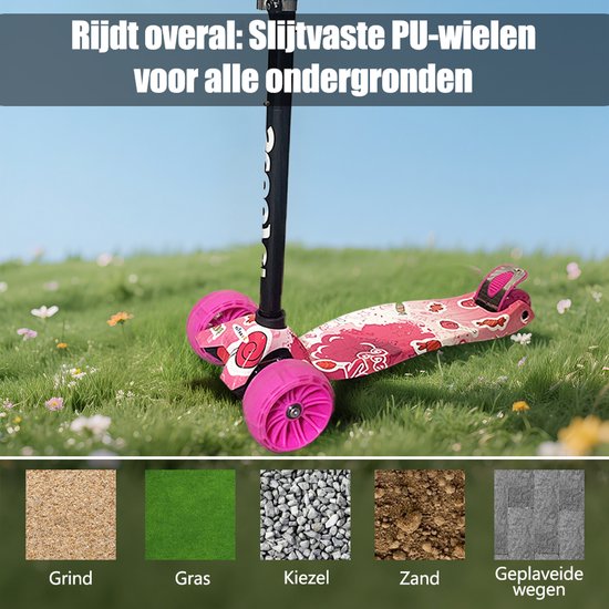Kinderstep - LED-wielen met flitsende verlichting - Speelgoed voor Meisjes met Lichtgevende - Steps max 50kg - Buitenspeelgoed & Cadeau vanaf 3 Jaar + - hoogte verstelbaar 61-83 cm (3 standen) Roze