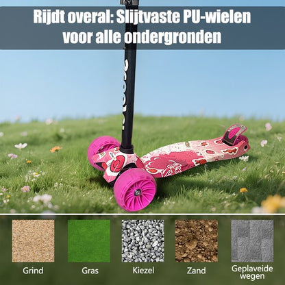 Kinderstep - LED-wielen met flitsende verlichting - Speelgoed voor Meisjes met Lichtgevende - Steps max 50kg - Buitenspeelgoed & Cadeau vanaf 3 Jaar + - hoogte verstelbaar 61-83 cm (3 standen) Roze