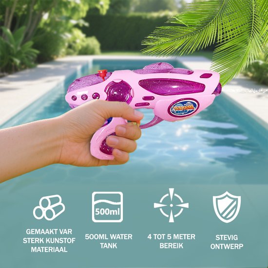 Waterpistool 23cm S - 4m Bereik - 500ml - Water Pistool- Watergeweer klein- Super Soaker - Waterspeelgoed - Buitenspeelgoed voor Kinderen & Volwassenen - 23*14*4cm - Roze