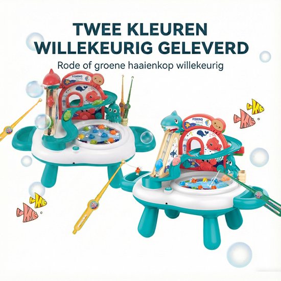 Interactieve 3-in-1 Speeltafel & Visspel - Elektrisch Speelgoed met Glijbaan, Muziek & 2 Hengels - Magnetisch Vissen Spel voor Binnen - Fishing Set Speelgoed - Speelset met Visspel - Cadeau voor Kinderen 3 Jaar, Groen