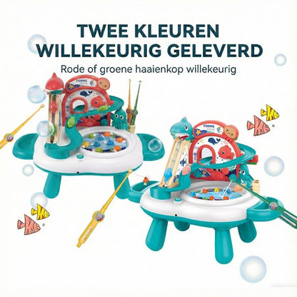 Interactieve 3-in-1 Speeltafel & Visspel - Elektrisch Speelgoed met Glijbaan, Muziek & 2 Hengels - Magnetisch Vissen Spel voor Binnen - Fishing Set Speelgoed - Speelset met Visspel - Cadeau voor Kinderen 3 Jaar, Groen
