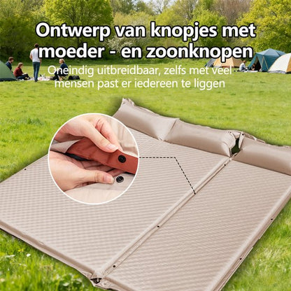 Slaapmat - Dubbel Campingmatras 192x132 cm Extra Breed - 5 cm Dikte - Incl. Stofvrije Hoes - Comfortabe - Opvouwbaar Kampeermatras - Logeermatras - 2-Persoons - Kaki