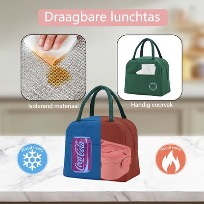 Lunchbox Set 1200+600ml voor Vaatwasser & Magnetronbestendig - Yoghurt en Muesli beker to go - broodtrommel met sausbox ‌en bestek‌ - Lunchpot met Isolerende Draagtas -Bento box voor volwassenen en kinderen‌ - Voor Werk, School, Picnic - Groen