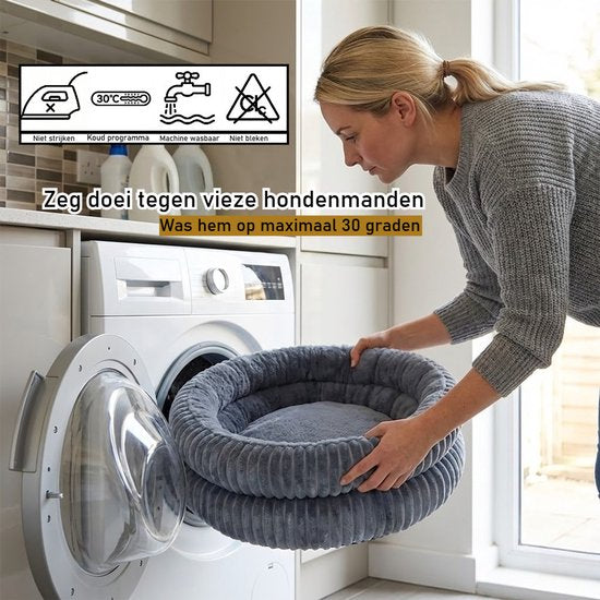 Donut Hondenmand & Kattenmand 65 cm - Fluffy Pluche Huisdierbed met Uitneembaar Kussen - Anti Stress & Kalmerend - Met Anti-slip Bodem - Zacht en Wasbaar in Machine - Ondersteuning voor Nek en Rug - voor Kleine tot Middelgrote Honden & Katten - grijs