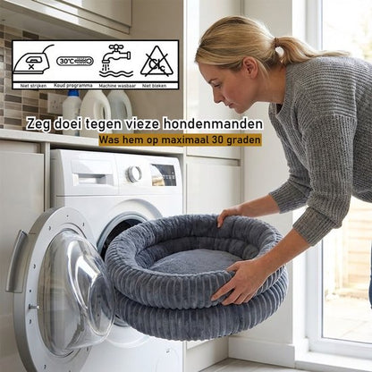 Donut Hondenmand & Kattenmand 65 cm - Fluffy Pluche Huisdierbed met Uitneembaar Kussen - Anti Stress & Kalmerend - Met Anti-slip Bodem - Zacht en Wasbaar in Machine - Ondersteuning voor Nek en Rug - voor Kleine tot Middelgrote Honden & Katten - grijs