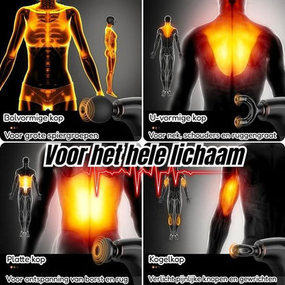 Massage Gun met Verlengd Handvat - Diepe Spiermassage & Percussie Massage - Professioneel Spiermassageapparaat voor Rug, Nek & Schouders - U-vormig & Ergonomisch Design - Draadloos Massagepistool - 4 Opzetstukken - Krachtig Spierherstel & Ontspanning