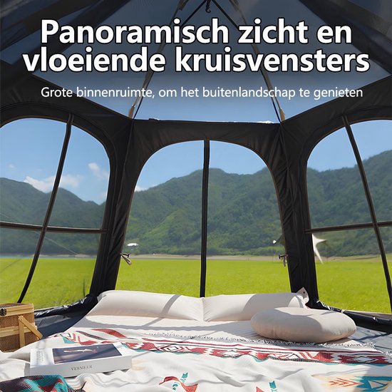 Pop-up Familietent met XXL Zonnescherm - 4-Persoons Koepeltent - Opzetten in 3 Seconden - Inclusief Voorluifel voor Extra Leefruimte - Waterdichte kampeertent - pop up tent voor Kamperen - festival tent + Draagtas - Wit