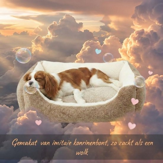 Hondenmand & Kattenmand - 70x50 cm - Met Uitneembaar Kussen - Zachte Dierenmand - Imitatie Konijnenbont - Antislipbodem - Orthopedisch & Wasbaar - Geschikt voor kleine honden en alle katten- Voor Teckel, Franse Bulldog & Maine Coon - Beige/Bruin
