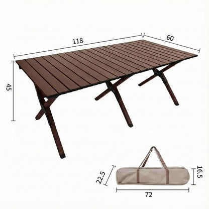 Aluminium Campingtafel 120 cm - Lichtgewicht Roltafel met Houtlook - Opvouwbaar & Compact voor 4-6 Personen - Belastbaar tot 100KG - Opvouwbare tafel Inclusief Draagtas voor Picknick & Tuin - 120x60x45cm - Bruin