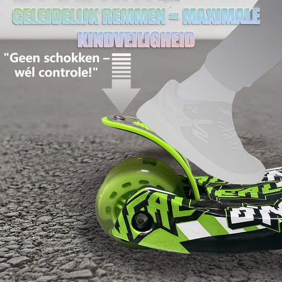 Kinderstep - LED-wielen met flitsende verlichting - max 50kg - leeftijd 3+ - hoogte verstelbaar 61-83 cm (3 standen) Groen
