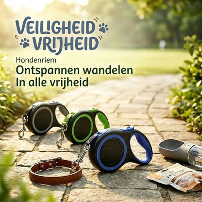 Uitschuifbare Hondenriem 3M (Tot 15KG) - Rollijn Hondenriem - Hondenlijn uittrekbaar - Automatische hondenriem - Rollijn - Anti-klit - Ergonomisch Handvat met Remsysteem - RVS Sluiting - Quick Lock Functie - Groen