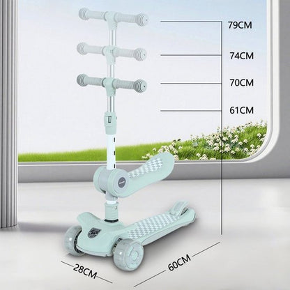 Kinderstep 3-in-1: Loopfiets + Driewieler + Step - Eénklaps Vouwbaar (Geen Montage!) - LED Lichtwielen - Verstelbaar 62-80cm - Veilig Laag Zwaartepunt - Geschikt 3-8 Jaar - Draagt 50kg - Licht Mintgroen
