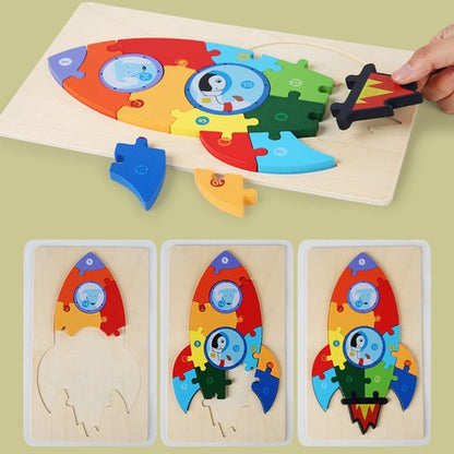 Houten Blokpuzzel-Montessori Speelgoed-3D puzzel-Kinderen-3 Jaar-Gift-Cadeau-16stuks-Schoploader, Educatief Spel voor 3 4 5 6 7 Jaar, Cadeau voor Jongens en Meisjes