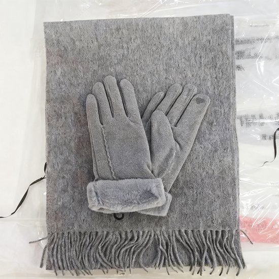 100% Cashmere Sjaal & Handschoenen Set - Winterset met Touchscreen Functie - In Chique Geschenkverpakking - Zacht Kasjmier - Verjaardag Cadeau voor Vrouwen - Grijs