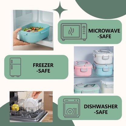 Lunchbox Set 1200+600ml voor Vaatwasser & Magnetronbestendig - Yoghurt en Muesli beker to go - broodtrommel met sausbox ‌en bestek‌ - Lunchpot met Isolerende Draagtas -Bento box voor volwassenen en kinderen‌ - Voor Werk, School, Picnic - Groen