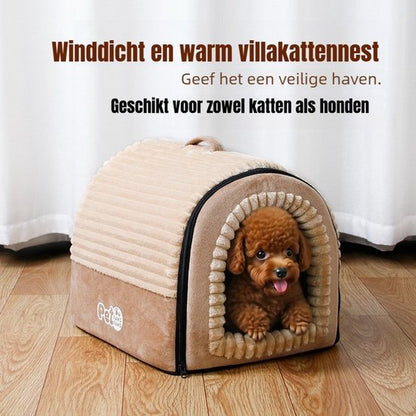 Hondenmand & Kattenhuis - 43*39*37CM - Luxe Huisdierbed - Opvouwbaar tot Sofa- Met Uitneembaar Kussen&Handvat - Wasbaar & Anti-slip - voor Middelgrote & Kleine Honden - Geschikt voor Alle Kittens - Indoor Iglo Slaapplek - Winter Warme Slaapzak -Beige