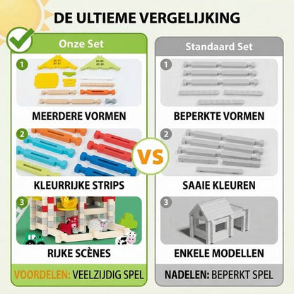 Houten Bouwstenen Set met Pen-en-Gatverbinding - Politiebureau - 3D Puzzel & Constructie Speelgoed - Hout blokjes Peuter Cadeau - Rollenspellen - Bouwblokken - Educatief Montessori Speelgoed voor Kinderen - Vanaf 3 Jaar - Blauw