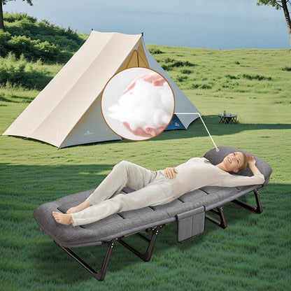 Veldbed - Camping bed - Logeerbed met Kussen- Opvouwbaar Kampeerbed - 190x66x30 cm - Strandbed - Versterkt 8-Poots - Met 3x Lendensteun - Stevig Kussen - Inklapbaar - Antraciet/Grijs - Ideaal voor Tuin, Kamperen & Reis