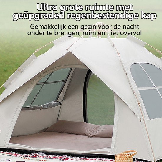 Automatische Pop-up Tent - Vierhoekige Kampeertent voor 2-3 Personen - Waterdicht met Vaste Zonnekap - Inclusief Draagtas - Ideaal voor Gezinscamping en Festivals - Met Verzilverde UV-Block Coating - Snelle 3-Seconden Opzet - Wit