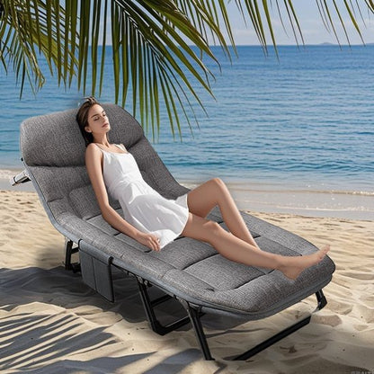 Veldbed - Camping bed - Logeerbed met Kussen- Opvouwbaar Kampeerbed - 190x66x30 cm - Strandbed - Versterkt 8-Poots - Met 3x Lendensteun - Stevig Kussen - Inklapbaar - Antraciet/Grijs - Ideaal voor Tuin, Kamperen & Reis