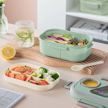 Lunchbox Set 1200+600ml voor Vaatwasser & Magnetronbestendig - Yoghurt en Muesli beker to go - broodtrommel met sausbox ‌en bestek‌ - Lunchpot met Isolerende Draagtas -Bento box voor volwassenen en kinderen‌ - Voor Werk, School, Picnic - Groen
