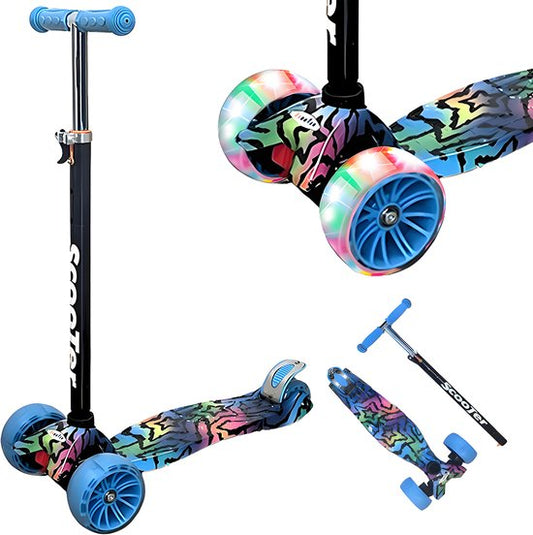 Kinderstep - LED-wielen met flitsende verlichting - max 50kg - leeftijd 3+ - hoogte verstelbaar 61-83 cm (3 standen) Blauw