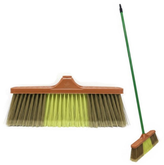 Clean bezem met Lange Steel - 134x32 cm - Professionele Kamerbezem voor Parket, Laminaat & PVC - Anti-Statische Vloerveger - Verwijdert Dierenharen & Stof - Ergonomische Huisbezem - Krasvrije Vloerborstel voor Woonkamer & Keuken - Groen/Geel