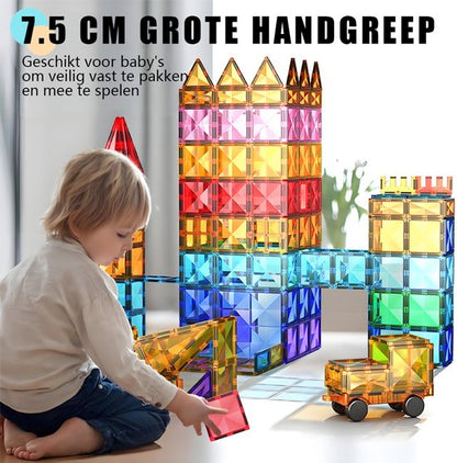 Magnetic Tiles 100 Stuks - Groot Formaat Magnetisch Speelgoed Bouwstenen met Auto & Reuzenrad - Educatief Constructie Speelgoed - Magnetic toys - Montessori 3D Puzzel - Creatief Verjaardag Cadeau voor Jongens & Meisjes 3 Jaar Kinderen
