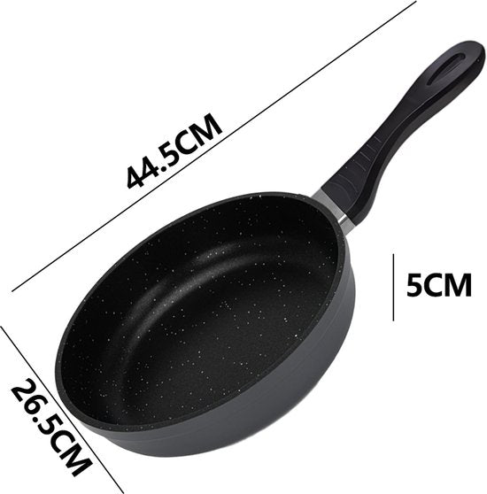 Koekenpan Ø 26 cm - PFAS & PTFE vrij – Robuust Aluminium (Heavy Duty) – Marmerlook – Inductie, Elektrisch, Keramisch & Gas – Diep Model (5 cm) met Hoge Rand – Duurzame Anti-aanbaklaag – Graniet Effect Bakpan – Koudgreep – Universele Inductiepan