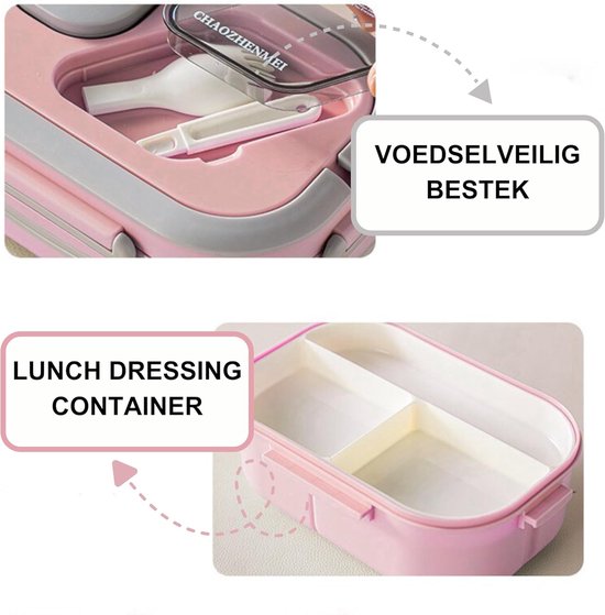 Lunchbox Set 1200+600ml voor Vaatwasser & Magnetronbestendig - Yoghurt en Muesli beker to go - broodtrommel met sausbox ‌en bestek‌ - Lunchpot met Isolerende Draagtas -Bento box voor volwassenen en kinderen‌ - Voor Werk, School, Picnic - Roze
