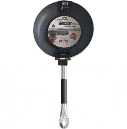 Koekenpan Ø 30 cm - Geschikt voor Inductie & Gas - Luxe Aluminium Bakpan met Ital Stone Anti-aanbaklaag & Graniet look - 100% PFOA, Lood & Nikkelvrij - Krasbestendige Steenlaag met Soft-Grip Steel - Zwart/Grijs