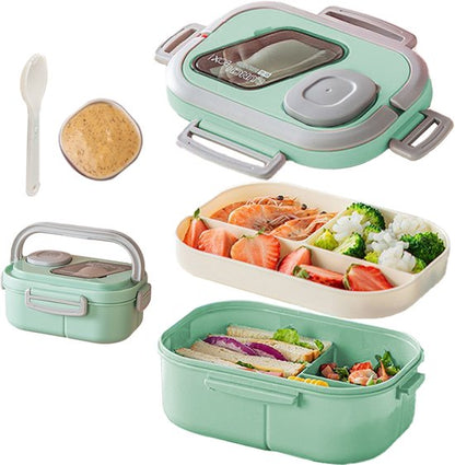 Lunchbox Set 1200+600ml voor Vaatwasser & Magnetronbestendig - Yoghurt en Muesli beker to go - broodtrommel met sausbox ‌en bestek‌ - Lunchpot met Isolerende Draagtas -Bento box voor volwassenen en kinderen‌ - Voor Werk, School, Picnic - Groen
