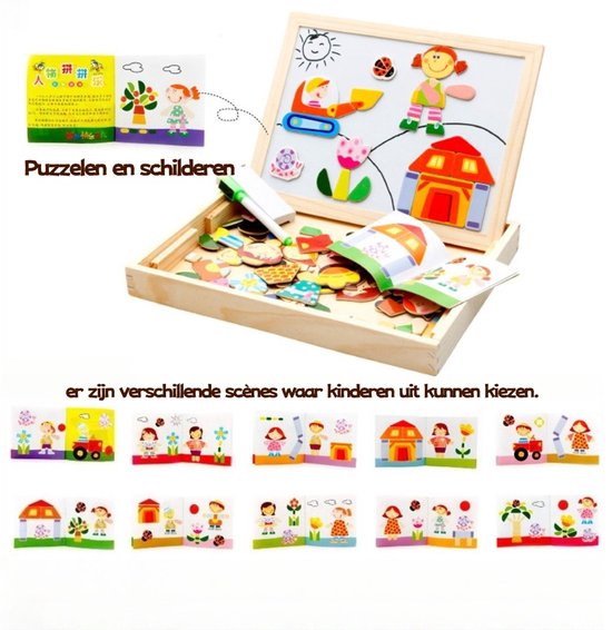 2 in 1 dubbelzijdig magnetisch speelbord – Houten Speelbox voor kinderen – Educatief speelgoed – tekenfilmfiguren