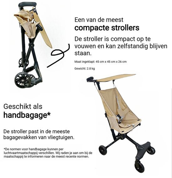 Lichtgewicht Buggy & Reisbuggy - Compact inklapbaar Kinderwagen - Opvouwbaar Wandelwagen - Tot 30kg Draagkracht - Stabiel 4-Wiel Design & Anti-Schok - Ideaal voor Camping & Auto - Oersterk Aluminium Frame - Eenhands Inklapbaar - Beige
